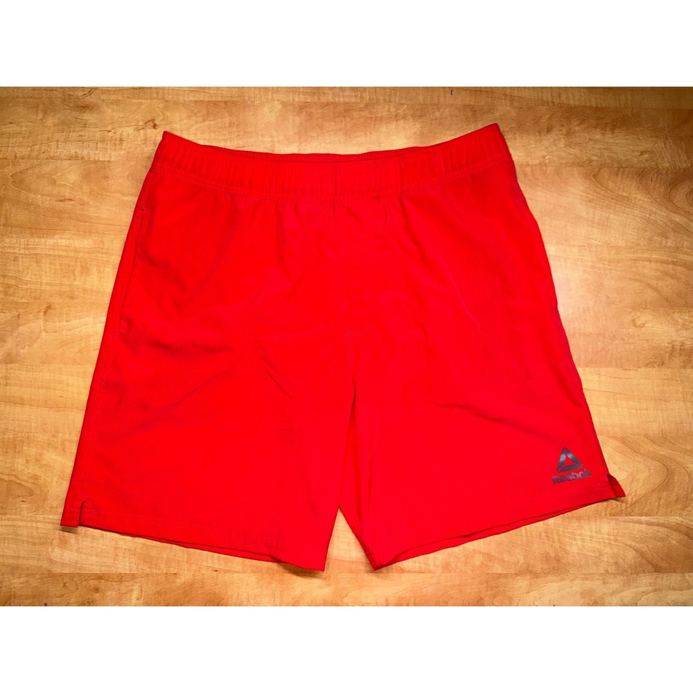 Reebok Mens Red Athletic Training Shorts XL Zipper Pocket Performance Gym Run